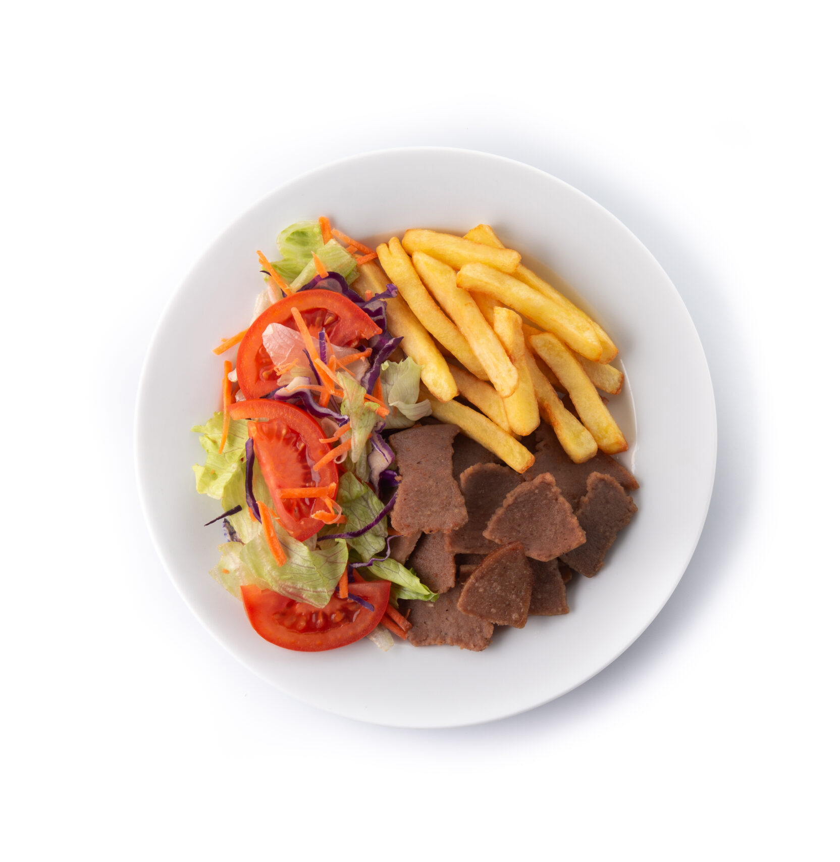 Plate of kebab, vegetables and french fries Air-Fried Zucchini